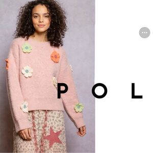 POL Trixie Mohair Floral Appliqué Sweater Soft Girl Cottagecore Size M